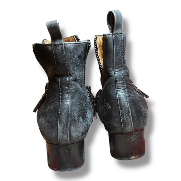 Jeffrey Campbell Black Leather Ankle Booties 8.5 Zip Chunky Heel Boots - Picture 6 of 8